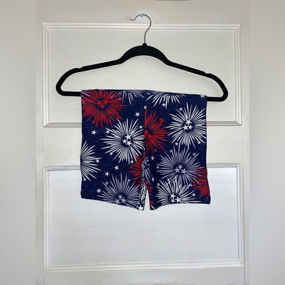 LuLaRoe Kids Size 12 Biker Shorts • Americana Collection •Navy Blue w/ Fireworks - Picture 3 of 11